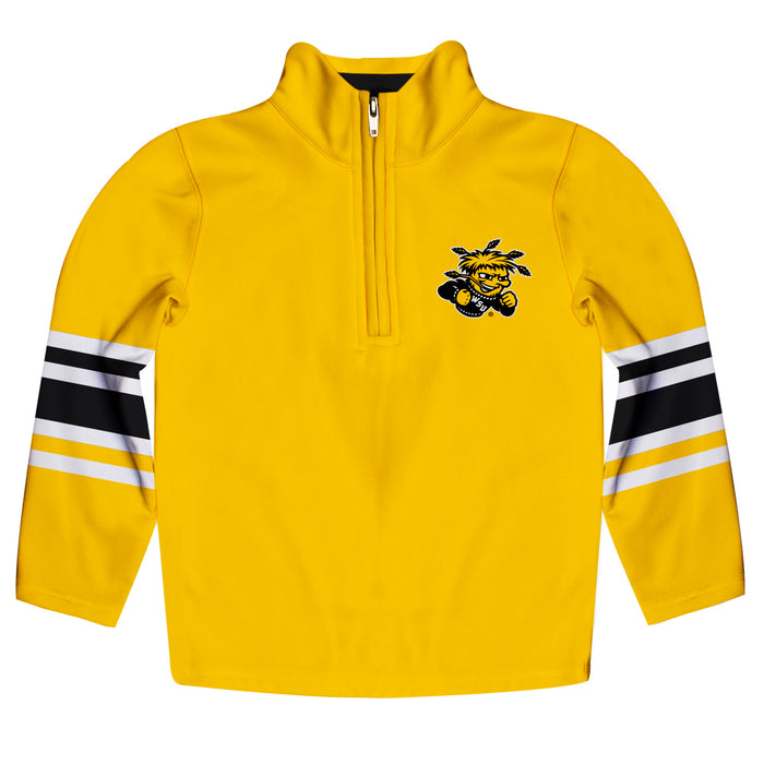 Wichita State Shockers WSU Vive La Fete Game Day Yellow Quarter Zip Pullover Stripes on Sleeves