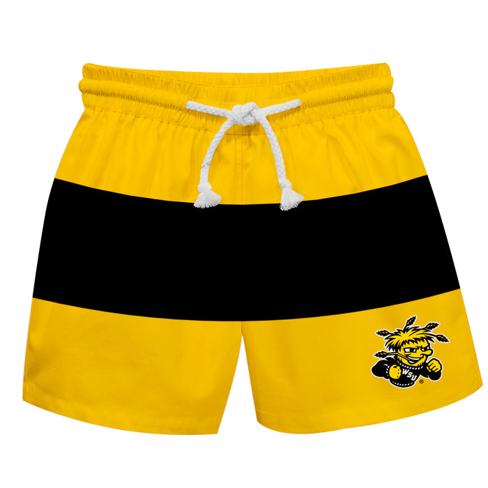 Wichita State Shockers WSU Vive La Fete Yellow Black Stripes Swimtrunks V2