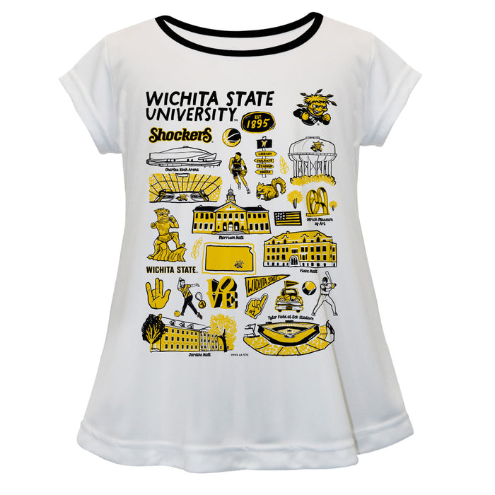 Wichita State Shockers WSU Hand Sketched Vive La Fete Impressions Artwork White Short Sleeve Top