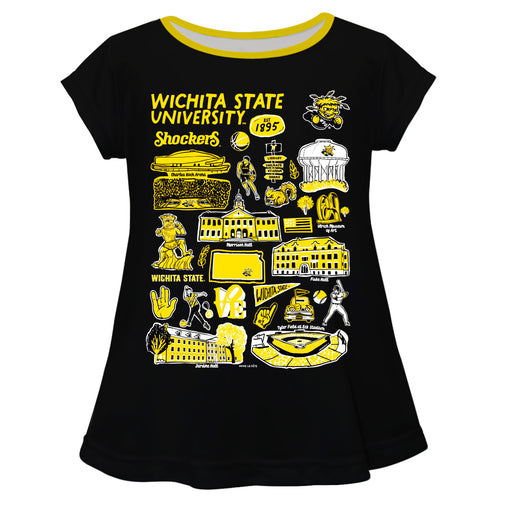 Wichita State Shockers WSU Hand Sketched Vive La Fete Impressions Artwork Black Short Sleeve Top