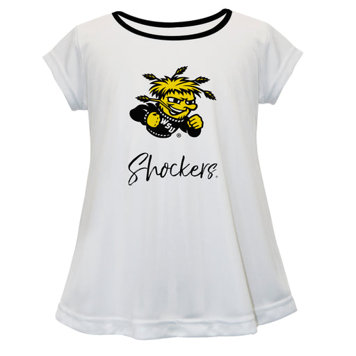 Wichita State Shockers WSU Vive La Fete Girls Game Day Short Sleeve White Top with School Logo and Name