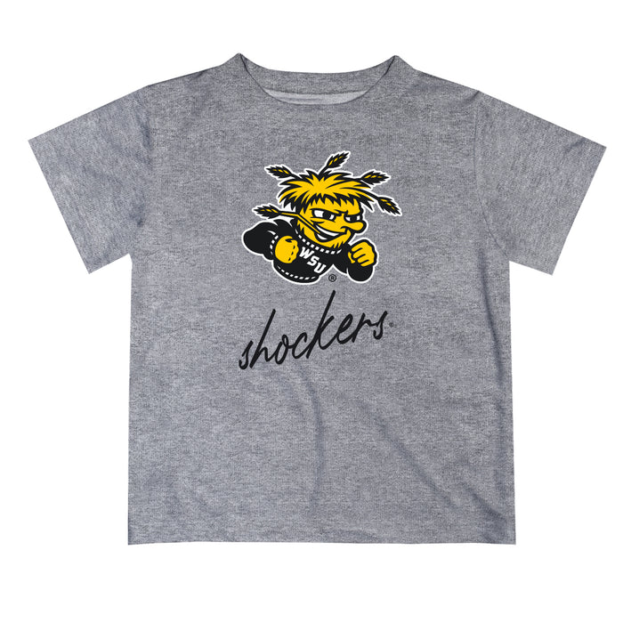 Wichita State Shockers WSU Vive La Fete Script V1 Heather Gray Short Sleeve Tee Shirt
