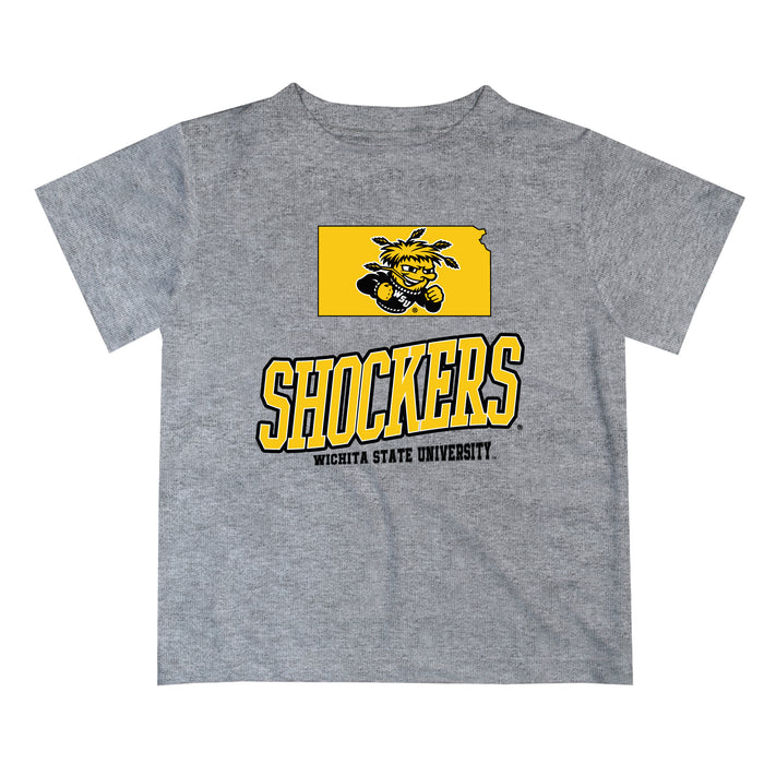 Wichita State Shockers WSU Vive La Fete State Map Gray Short Sleeve Tee Shirt