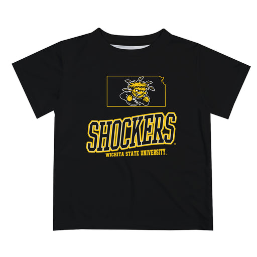 Wichita State Shockers WSU Vive La Fete State Map Black Short Sleeve Tee Shirt