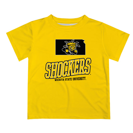 Wichita State Shockers WSU Vive La Fete State Map Yellow Short Sleeve Tee Shirt