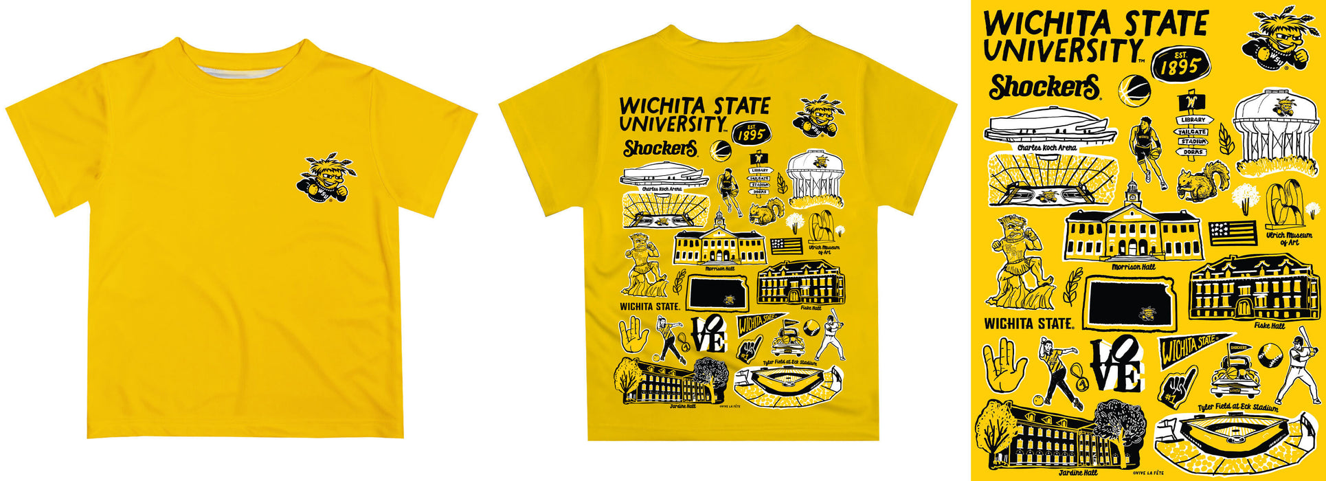 Wichita State Shockers WSU Hand Sketched Vive La Fete Impressions Artwork Boys Black Short Sleeve Tee Shirt - Vive La Fête - Online Apparel Store