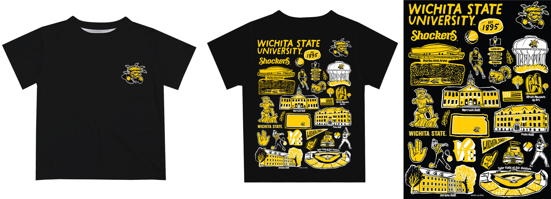 Wichita State Shockers WSU Hand Sketched Vive La Fete Impressions Artwork Boys Black Short Sleeve Tee Shirt - Vive La Fête - Online Apparel Store