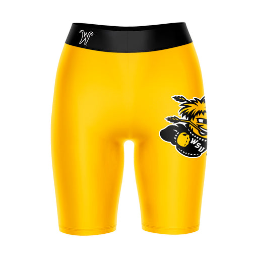 Wichita State Shockers WSU Vive La Fete Game Day Logo on Thigh and Waistband Yellow and Black Women Bike Short 9 Inseam
