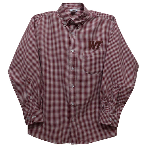 West Texas A&M Buffaloes Embroidered Maroon Gingham Long Sleeve Button Down