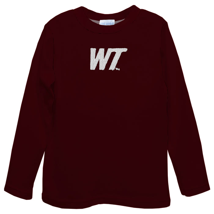 West Texas A&M Buffaloes Embroidered Maroon Long Sleeve Boys Tee Shirt