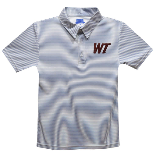 West Texas A&M Buffaloes Embroidered Gray Stripes Short Sleeve Polo Box Shirt
