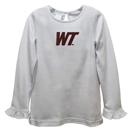 West Texas A&M Buffaloes Embroidered White Knit Long Sleeve Girls Blouse