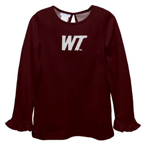West Texas A&M Buffaloes Embroidered Maroon Knit Long Sleeve Girls Blouse