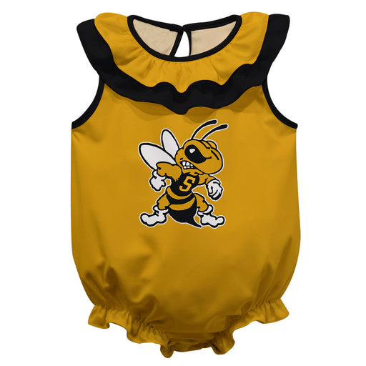 West Virginia Yellow Jackets WVSU Gold Sleeveless Ruffle Onesie Logo Bodysuit