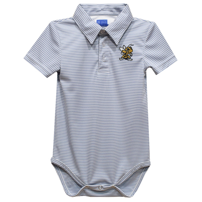 West Virginia Yellow Jackets WVSU Embroidered Gray Stripe Knit Boys Polo Bodysuit