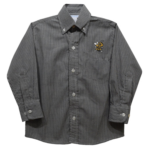 West Virginia Yellow Jackets WVSU Embroidered Black Gingham Long Sleeve Button Down