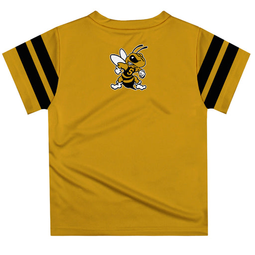West Virginia State Yellow Jackets  Vive La Fete Boys Game Day Gold Short Sleeve Tee with Stripes on Sleeves - Vive La Fête - Online Apparel Store
