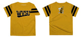 West Virginia State Yellow Jackets  Vive La Fete Boys Game Day Gold Short Sleeve Tee with Stripes on Sleeves - Vive La Fête - Online Apparel Store