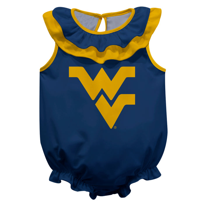 West Virginia University Mountaineers Blue Sleeveless Ruffle Onesie Logo Bodysuit by Vive La Fete