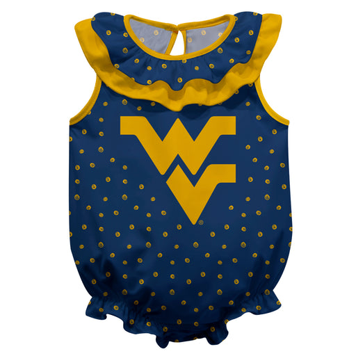 West Virginia University Mountaineers Swirls Navy Sleeveless Ruffle Onesie Logo Bodysuit