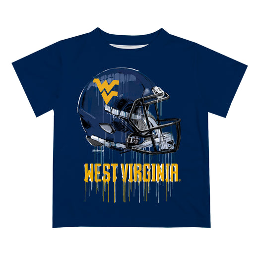 West Virginia University Mountaineers Original Dripping Football Helmet Blue T-Shirt by Vive La Fete