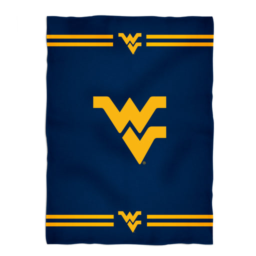 West Virginia Vive La Fete Game Day Soft Premium Fleece Blue Throw Blanket 40 x 58 Logo and Stripes