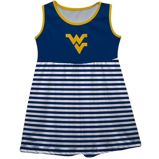 West Virginia Mountaineers Navy and White Sleeveless Tank Dress with Stripes on Skirt by Vive La Fete