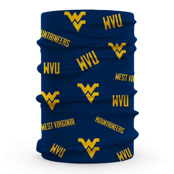 West Virginia Mountaineers Vive La Fete All Over Logo Game Day Collegiate Face Cover Soft 4-Way Stretch Neck Gaiter