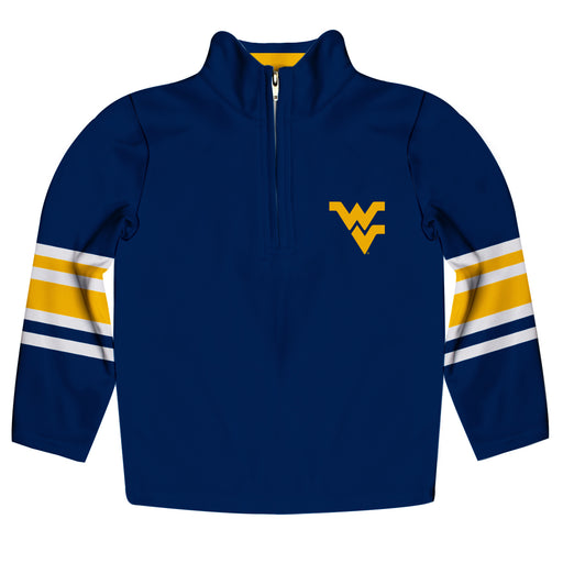 West Virginia Mountaineers Vive La Fete Game Day Blue Quarter Zip Pullover Stripes on Sleeves