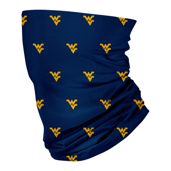 West Virginia Mountaineers Vive La Fete All Over Logo Collegiate Face Cover Soft 4-Way Stretch Two Ply Neck Gaiter - Vive La Fête - Online Apparel Store