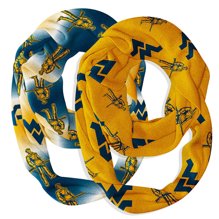 West Virginia Mountaineers Vive La Fete All Over Logo Collegiate Women Set of 2 Light Weight Ultra Soft Infinity Scarfs
