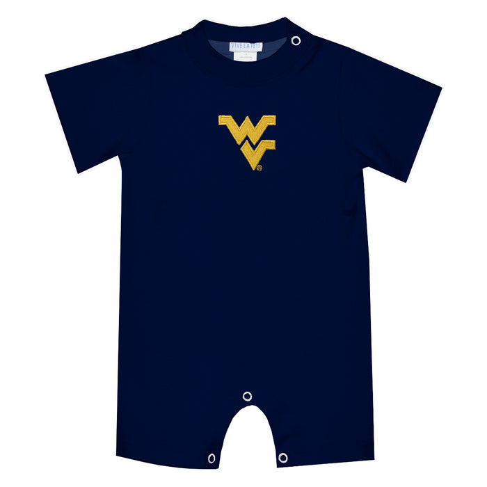 West Virginia University Mountaineers Embroidered Navy Knit Short Sleeve Boys Romper