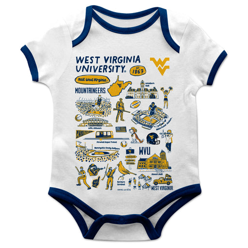 West Virginia University Mountaineers Hand Sketched Vive La Fete Impressions Artwork Infant White Short Sleeve Onesie Bo