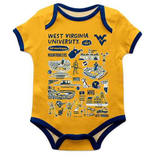 West Virginia University Mountaineers Hand Sketched Vive La Fete Impressions Artwork Infant Gold Short Sleeve Onesie Bod