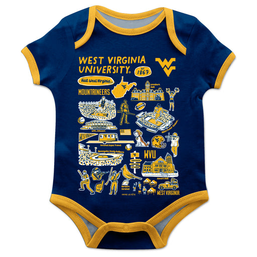 West Virginia University Mountaineers Hand Sketched Vive La Fete Impressions Artwork Infant Navy Short Sleeve Onesie Bod