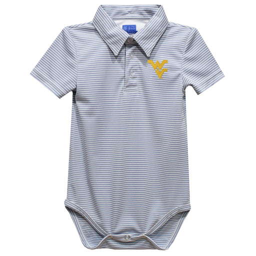 West Virginia University Mountaineers Embroidered Gray Stripe Knit Polo Onesie