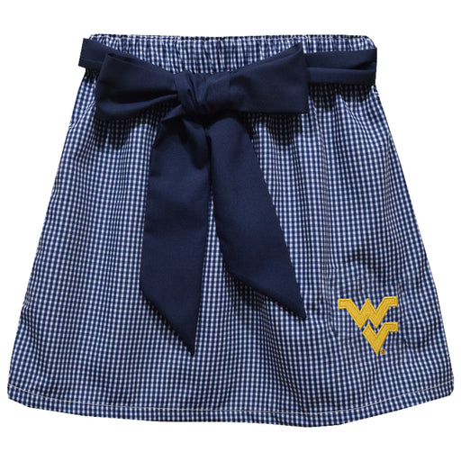 West Virginia University Mountaineers Embroidered Navy Gingham Skirt With Sash
