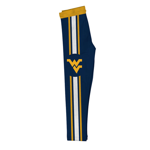 West Virginia University Mountaineers Vive La Fete Girls Game Day Navy with Gold Stripes Leggings Tights