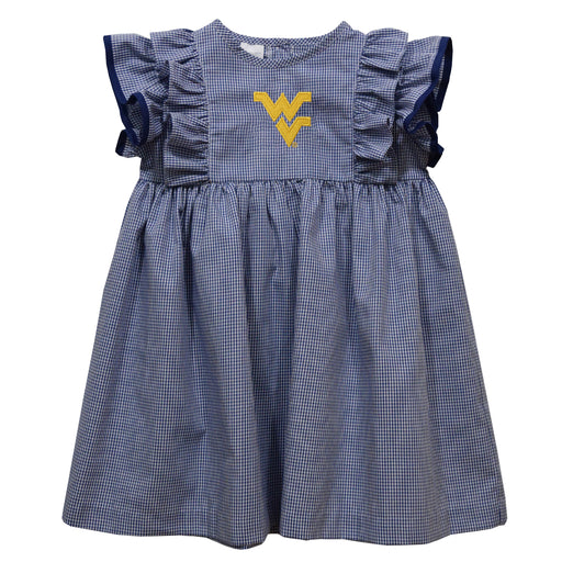 West Virginia University Mountaineers Embroidered Navy Gingham Ruffle Dress