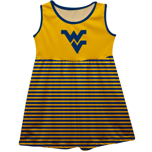 West Virginia Mountaineers Vive La Fete Girls Game Day Sleeveless Tank Dress Solid Gold Logo Stripes on Skirt