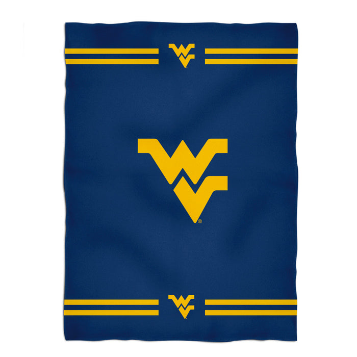 West Virginia Mountaineers Vive La Fete Game Day Warm Lightweight Fleece Blue Throw Blanket 40 X 58 Logo and Stripes
