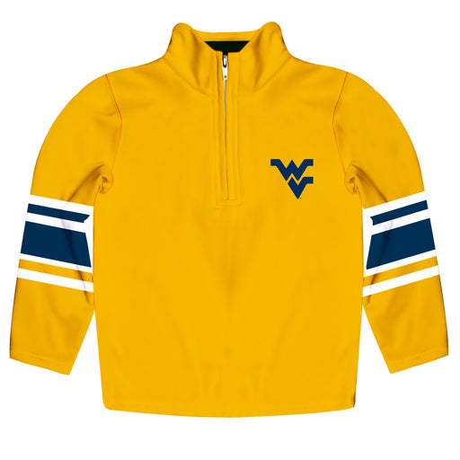 West Virginia Mountaineers Vive La Fete Game Day Gold Quarter Zip Pullover Stripes on Sleeves