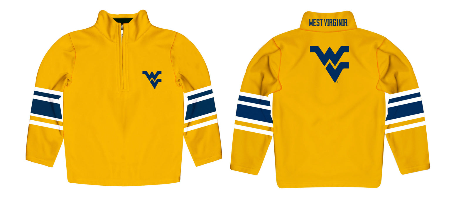 West Virginia Mountaineers Vive La Fete Game Day Gold Quarter Zip Pullover Stripes on Sleeves - Vive La Fête - Online Apparel Store