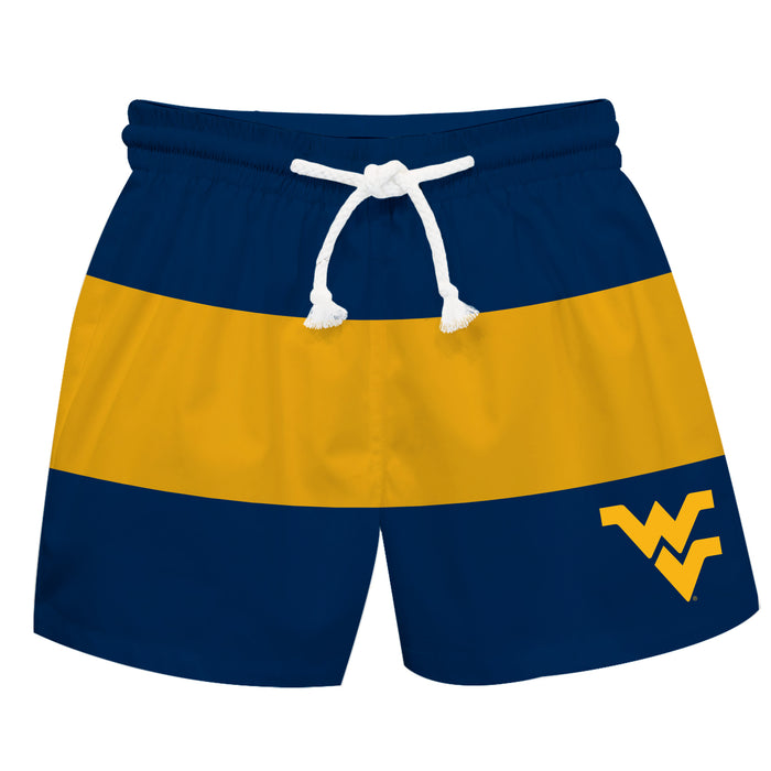 West Virginia Mountaineers Vive La Fete Blue Gold Stripes Swimtrunks V2