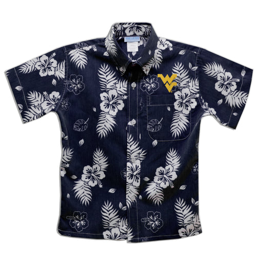 West Virginia University Mountaineers Navy Hawaiian Short Sleeve Button Down Shirt