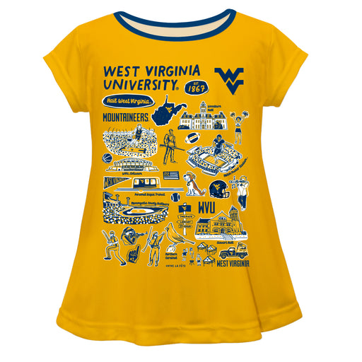 West Virginia University Mountaineers Hand Sketched Vive La Fete Impressions Artwork Gold Short Sleeve Top