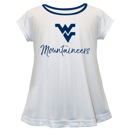 West Virginia Mountaineers Vive La Fete Girls Game Day Short Sleeve White Top with School Logo and Name