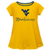 West Virginia Mountaineers Vive La Fete Girls Game Day Short Sleeve Gold Top with School Logo and Name