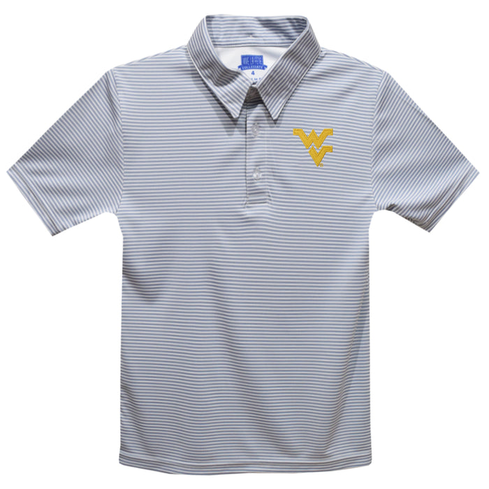 West Virginia University Mountaineers Embroidered Gray Stripes Short Sleeve Polo Box Shirt