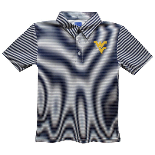 West Virginia University Mountaineers Embroidered Navy Stripes Short Sleeve Polo Box Shirt